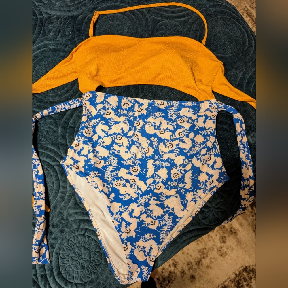 Cupshe Yellow and Blue Floral One Piece Swimsuit